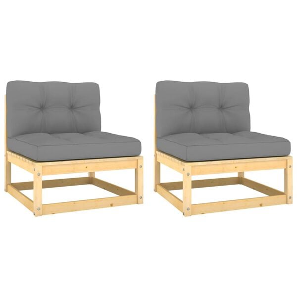 vidaXL Middle Sofa Grey Solid pine wood, fabric (100% polyester) medium