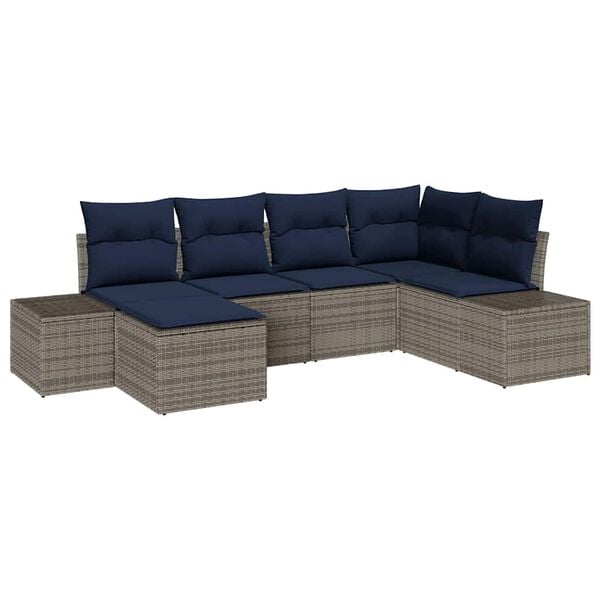 vidaXL Garden Sofa Set with Cushion 6 pcs Grey Poly Rattan