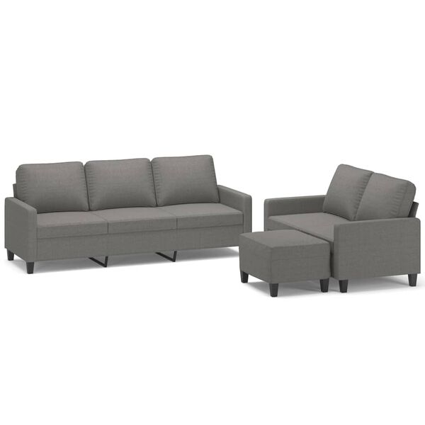 vidaXL 3 Piece Sofa Set with Cushions Dark Gray Fabric