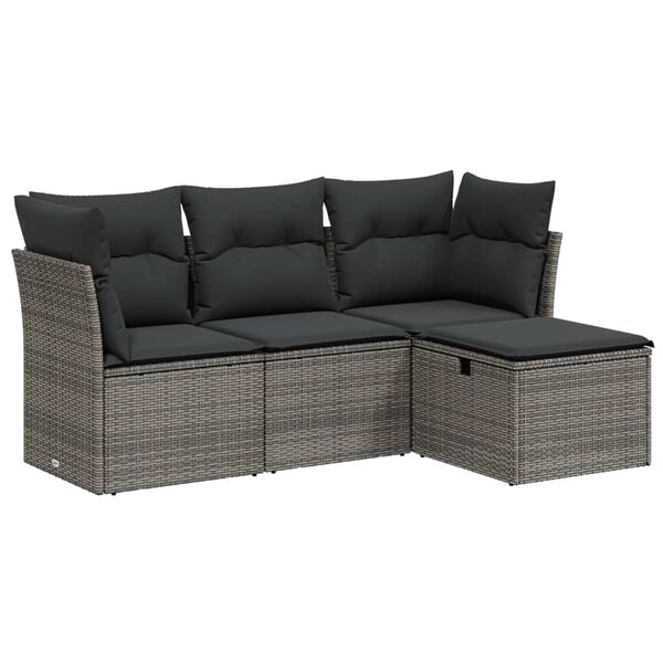 vidaXL Garden Sofa Set Grey PE rattan, powder-coated steel, 100% polyester