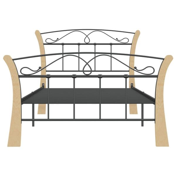 vidaXL Bed Frame Black and natural wood Powder-coated metal, solid oak wood