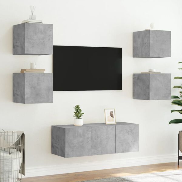 vidaXL TV Wall Unit Concrete gray Engineered wood Medium TV Wall Unit