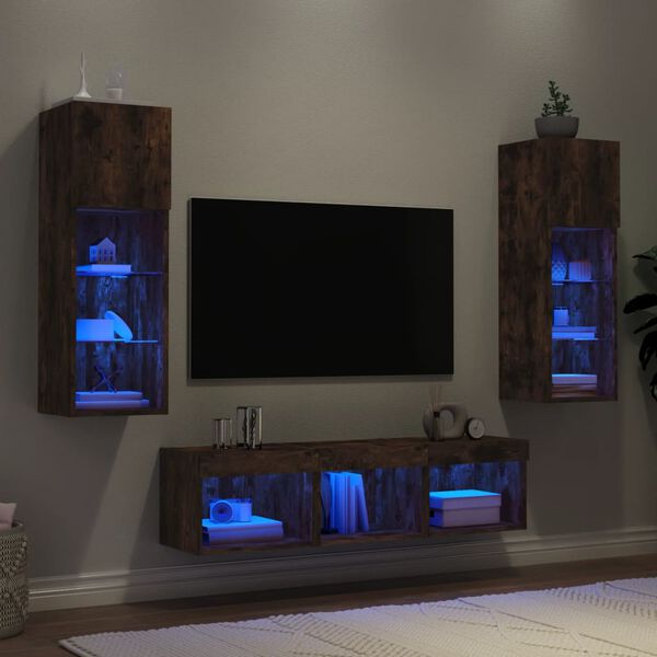 vidaXL 5 Piece TV Wall Units with LED Smoked Oak Engineered Wood