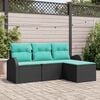 vidaXL Garden Sofa Set 4 pcs Black and turquoise Poly rattan