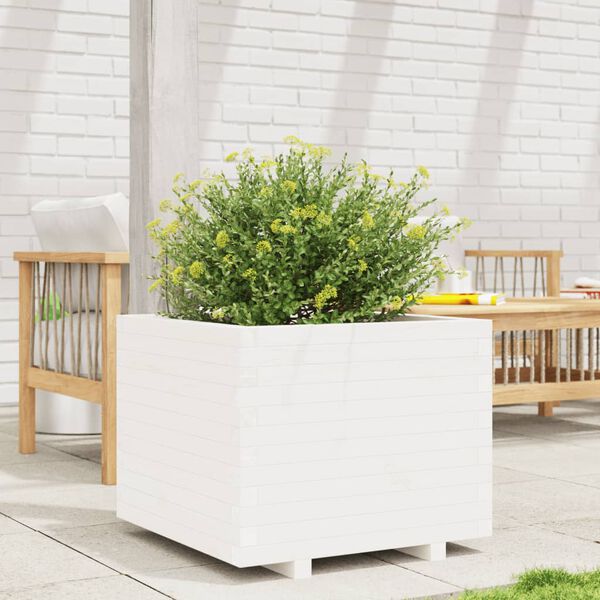 vidaXL Garden Planter White Solid pine wood 23.6x23.6 in Durable