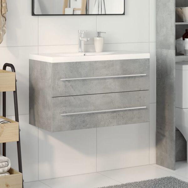 vidaXL Bathroom Furniture Set Concrete grey, White Engineered wood, Ceramic