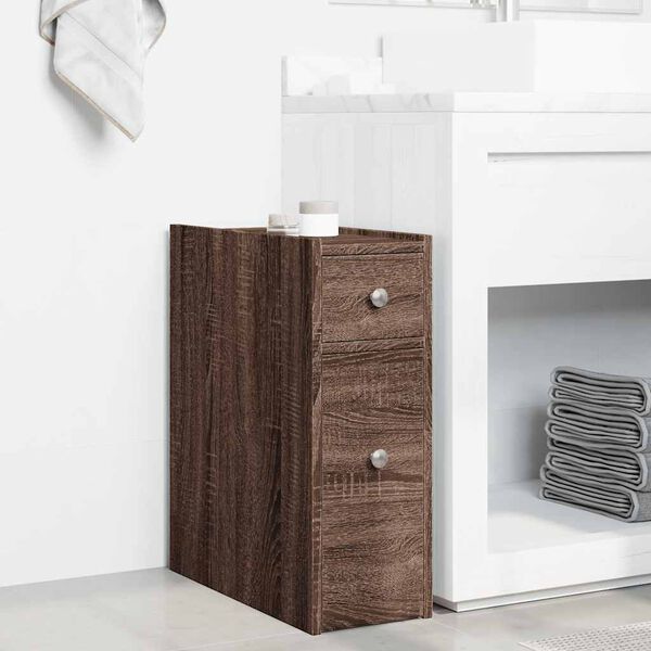 vidaXL Narrow Bathroom Cupboard Brown oak Engineered wood Slim