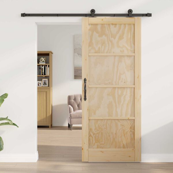 vidaXL Sliding Door Natural and Black 32.68 x 79.53 in Solid Pine Wood