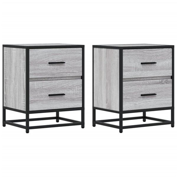 vidaXL Bedside Cabinet Set of 2 Grey Sonoma Engineered wood, steel