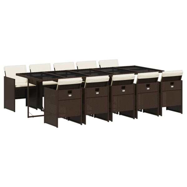 vidaXL Garden Dining Set Brown Poly Rattan 10-Seater Foldable