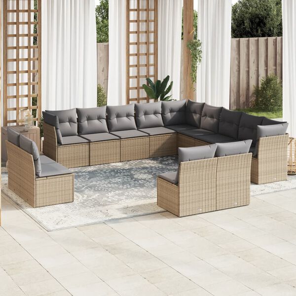 vidaXL Garden Sofa Set Beige and Light grey cushions