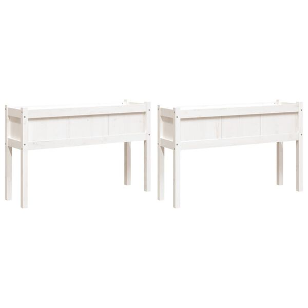 vidaXL Garden Planter Set of 2 White Solid pine wood Extra Long