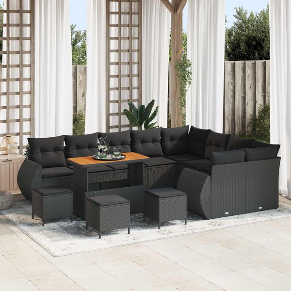vidaXL Garden Sofa Set with Pillow 13 pcs Black Synthetic: Poly Rattan