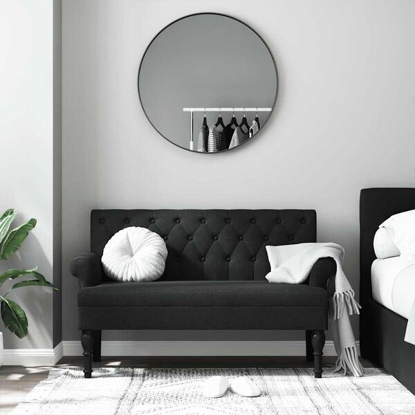 vidaXL Bench Black Polyester, Plywood, Solid Rubber Wood Medium Bench