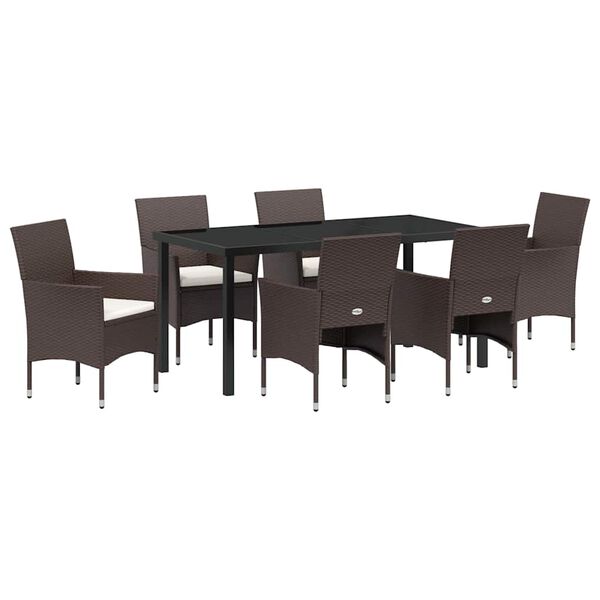 vidaXL Garden Dining Set with Cushion 7 pcs Brown Poly Rattan