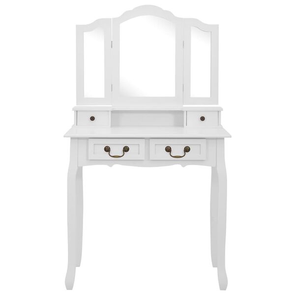 vidaXL Dressing Table Set with Stool White 31.5x27.2x55.5" Paulownia Wood