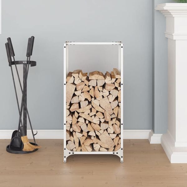 vidaXL Firewood Rack White 15.7x11.8x31.5" Cold-rolled steel