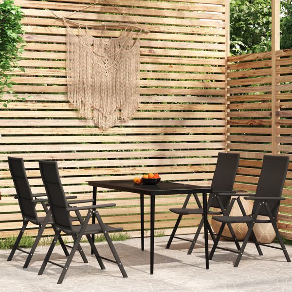 vidaXL Garden Dining Set Black Powder-coated steel, glass, PE rattan