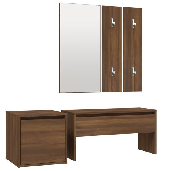 vidaXL Hallway Furniture Set Brown Oak Engineered wood, Acrylic Standard