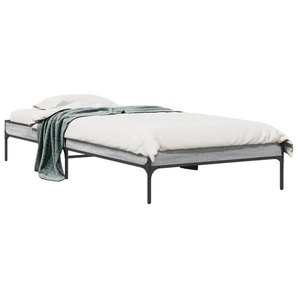 vidaXL Bed Frame Grey sonoma Engineered wood, metal, plywood Twin