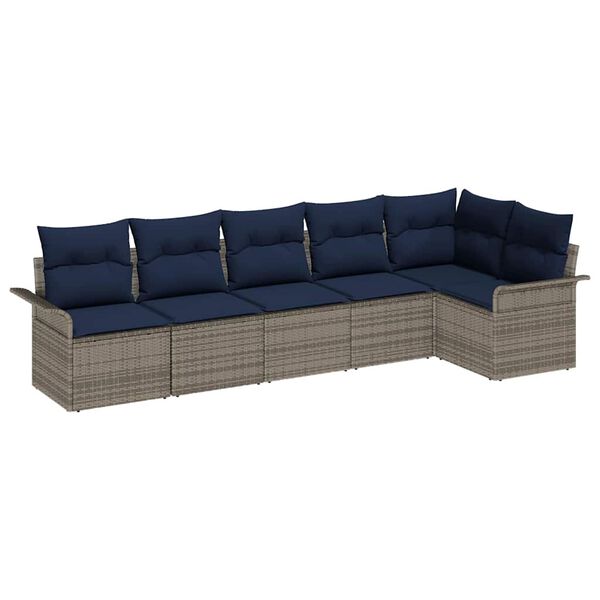vidaXL Garden Sofa Set with Cushion 6 pcs Grey Poly Rattan