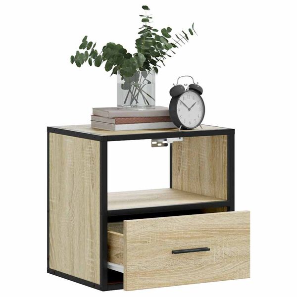vidaXL Wall-mounted Bedside Cabinet Sonoma Oak Engineered wood, Metal