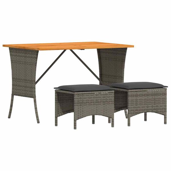 vidaXL 3 Piece Patio Dining Set with Cushions Grey Poly Rattan