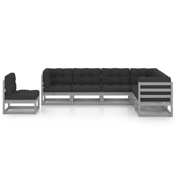 vidaXL Garden Lounge Set Grey Solid pinewood, fabric (100% polyester)