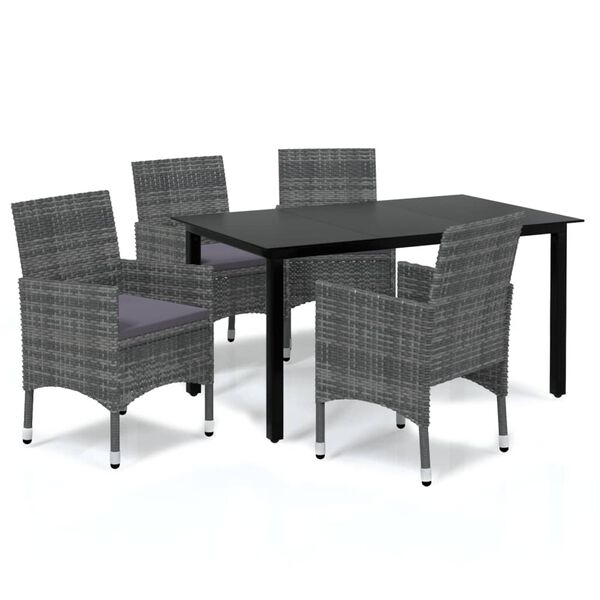 vidaXL Dining Set Grey PE Rattan 5-Piece Set Lightweight