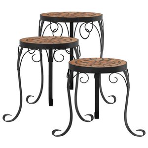 vidaXL Plant Stand Set of 3 Terracotta Powder-coated iron, ceramic