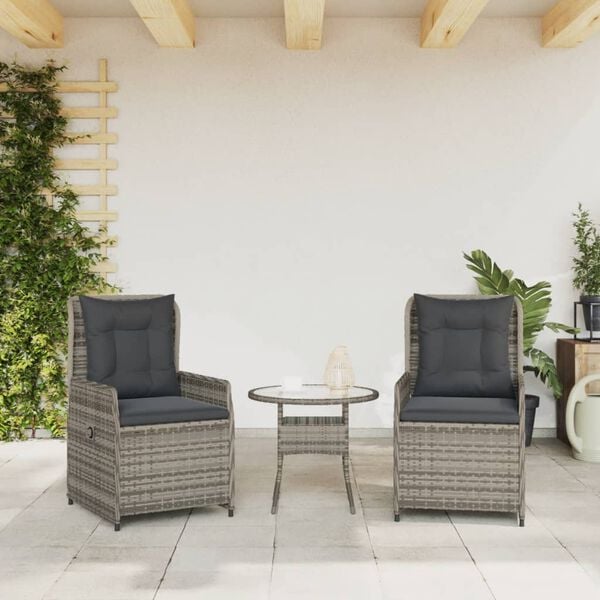 vidaXL Reclining Garden Chair Grey PE rattan, powder-coated steel Single
