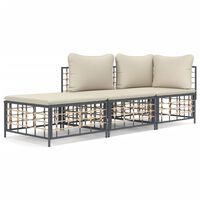 vidaXL 3 Piece Patio Lounge Set with Cushions Anthracite Poly Rattan