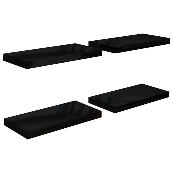 vidaXL Wall Shelf Set of 4 High gloss black Honeycomb MDF, metal