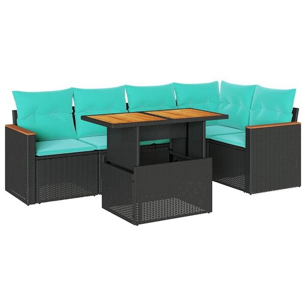 vidaXL 6 Piece Patio Sofa Set with Cushions Black Poly Rattan