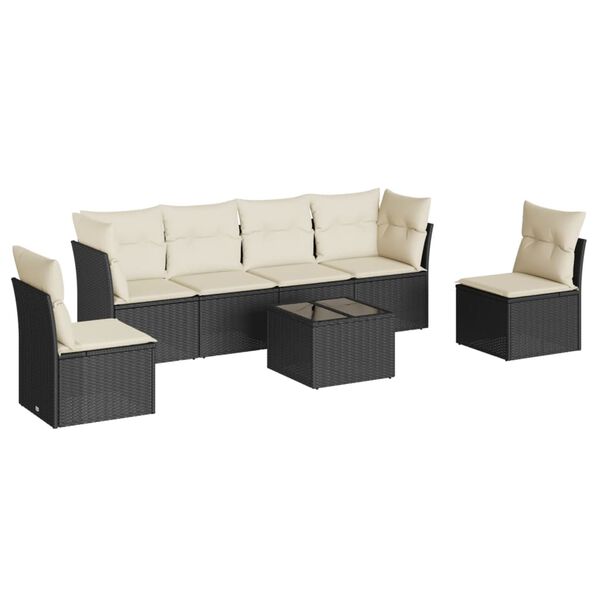 vidaXL Garden Sofa Set Black PE Rattan, Powder-Coated Steel, Tempered Glass
