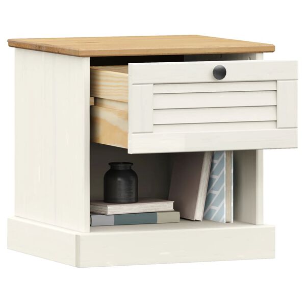 vidaXL Bedside Cabinet White Solid pine wood, engineered wood, metal