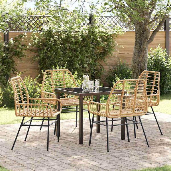 vidaXL Garden Dining Set 5 pcs Brown Poly Rattan