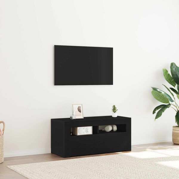 vidaXL TV Cabinet Black Oak 35.43 x 13.78 x 15.75 in Engineered Wood