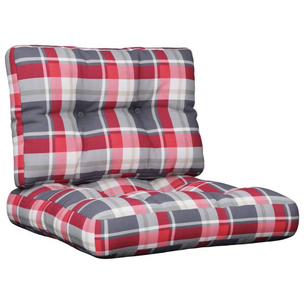 vidaXL Pallet Cushion Red Check Pattern 100% Polyester 19.7 in x 19.7 in