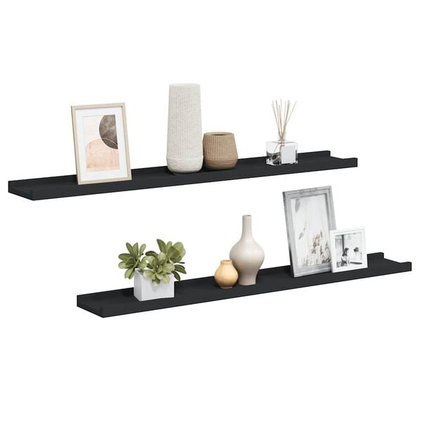 vidaXL Frame Ledge Shelf Set of 2 Black MDF 31.5 in Wall mounting