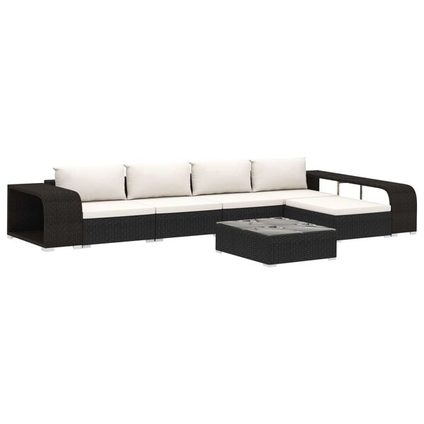 vidaXL Patio Sofa Black rattan and cream cushion