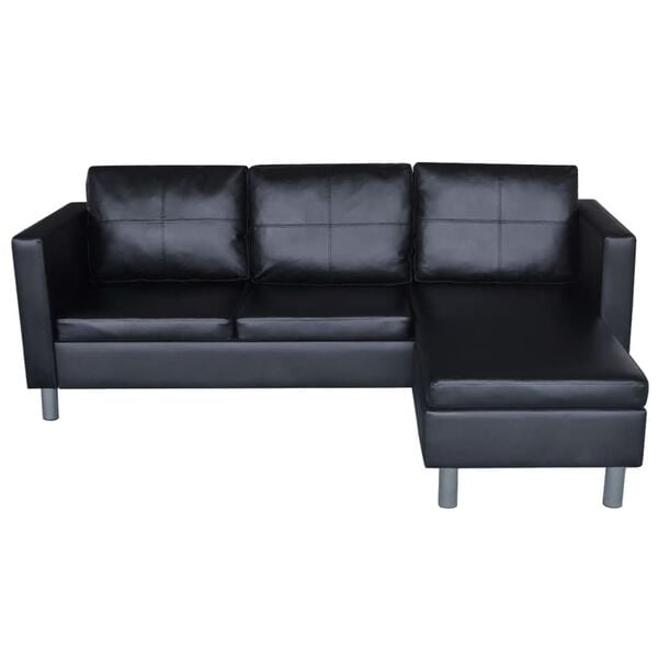 vidaXL Sectional Sofa 3-Seater Artificial Leather Black