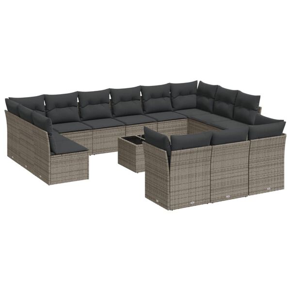 vidaXL Garden Sofa Set Grey, Dark Grey PE Rattan, Tempered Glass, Fabric
