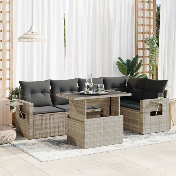 vidaXL Garden Sofa Set Light Grey Poly Rattan Large Adjustable Armrests