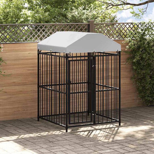vidaXL Dog Kennel Black Steel, fabric (100% polyethylene)