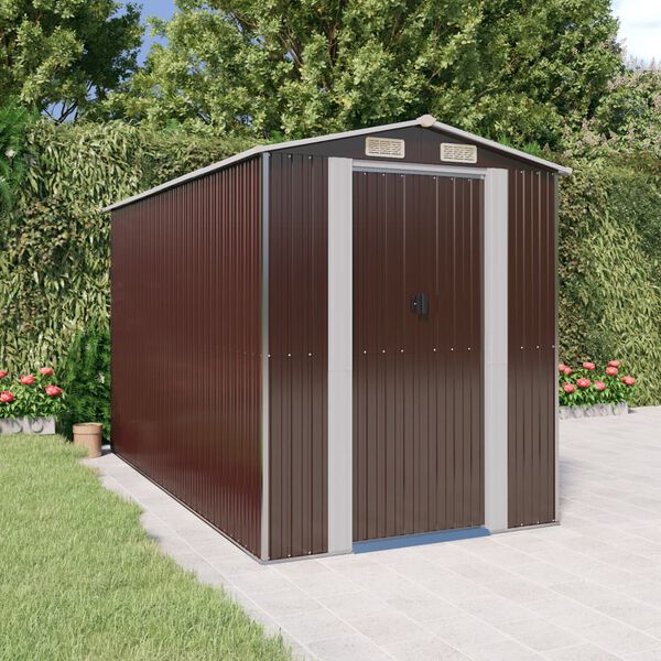 vidaXL Garden Shed Dark brown Galvanized Steel Large Storage