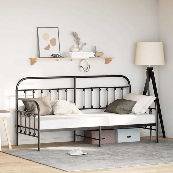 vidaXL Daybed Frame with Headboard Black 31.5" x 78.7" Steel