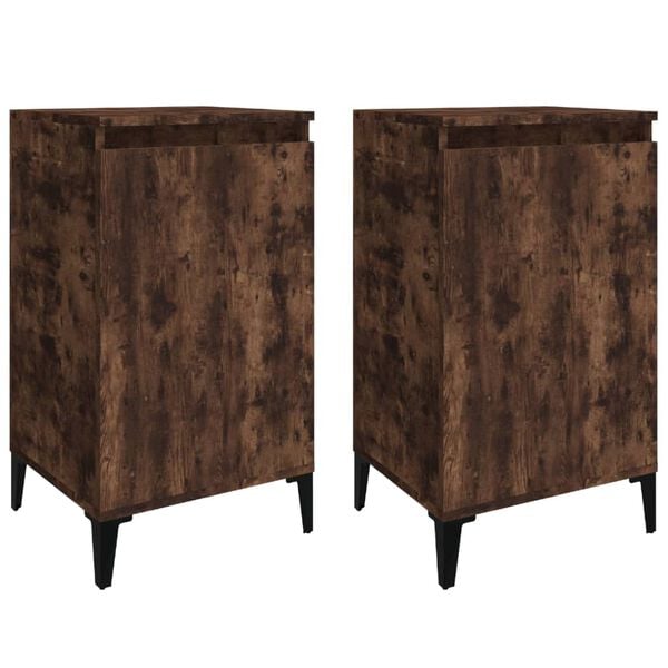 vidaXL Bedside Cabinet Set of 2 Smoked Oak Engineered wood, Metal Small