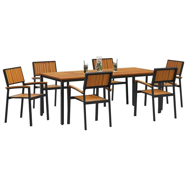 vidaXL Garden Dining Set 7 pcs Black Solid Acacia Wood