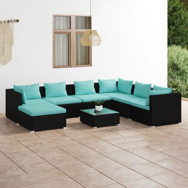 vidaXL Garden Lounge Set Black, Water blue